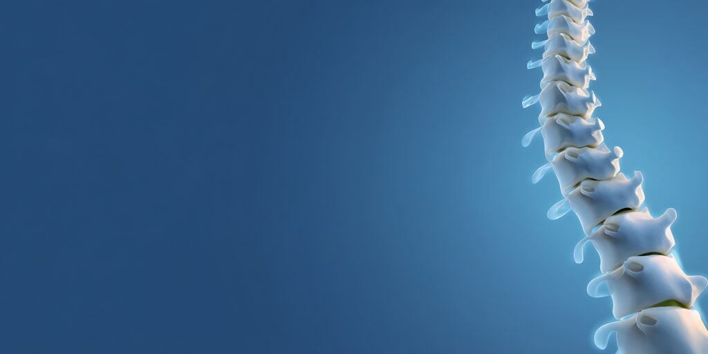 blue background with a glowing disembodied spine on the right side.